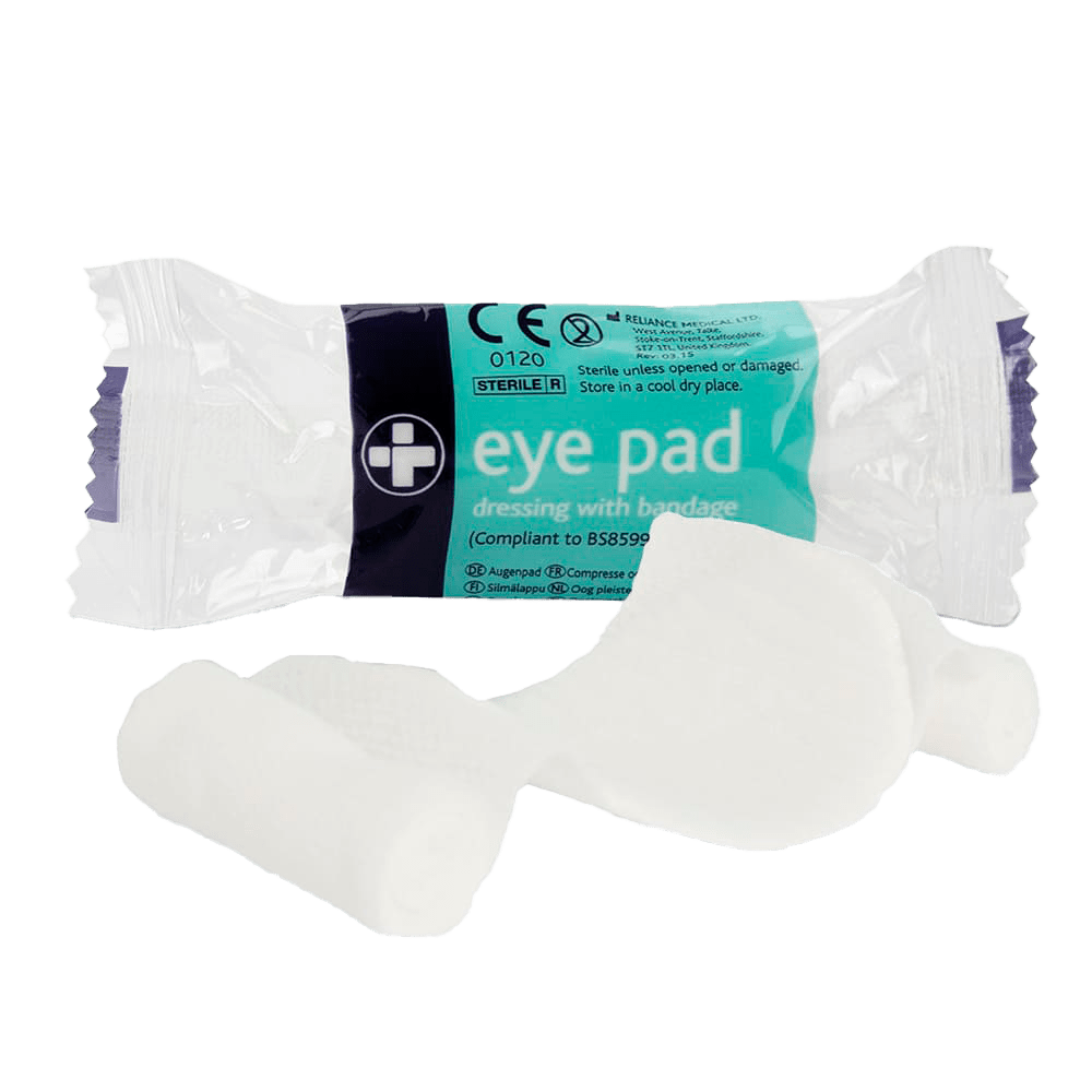 Eye pad packaging with a white background
