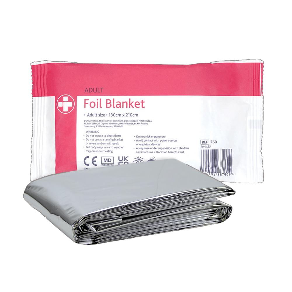Foil blanket with packaging on a white background