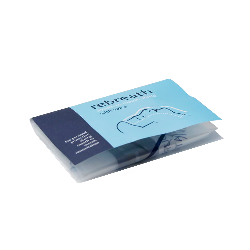 Packaged product with blue and white design on a white background