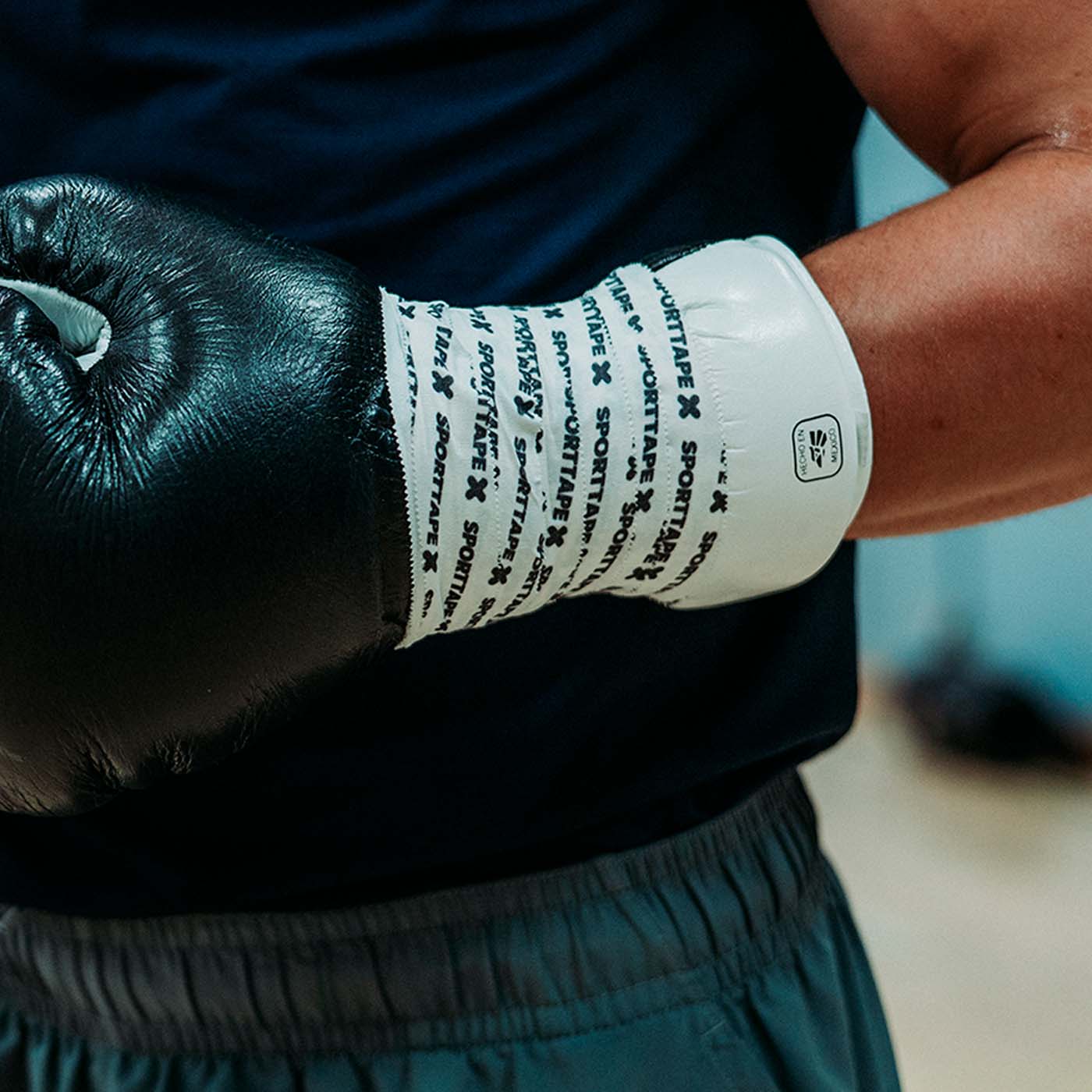 Boxing Tape securing a boxing glove