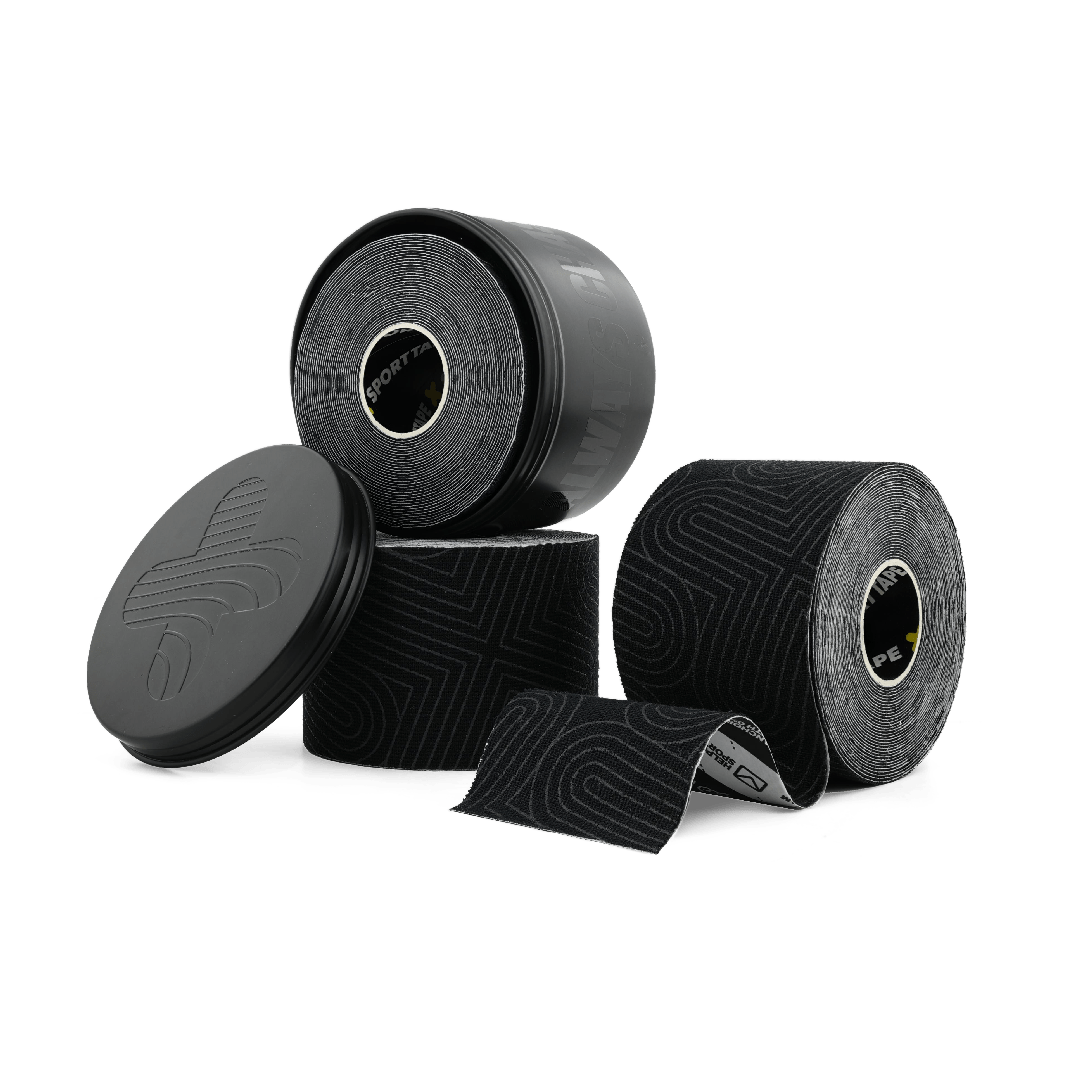 Three rolls of Platinum Kinesiology Tape and a SPORTTAPE tin