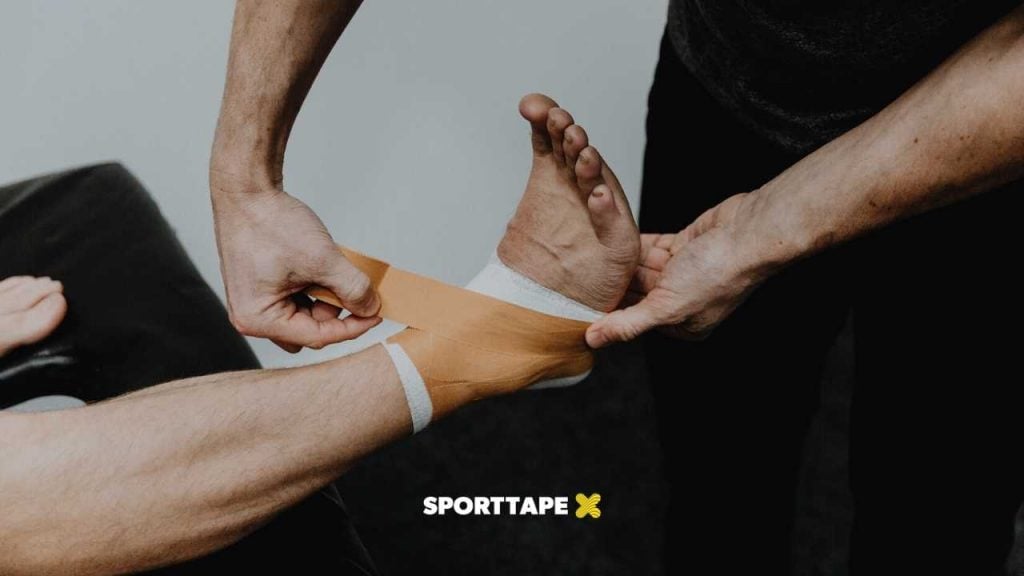 Strap the ankle using Zinc Oxide Strapping