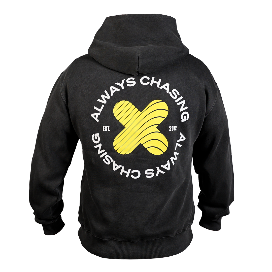 Always chasing Hoodie Washed Black Front
