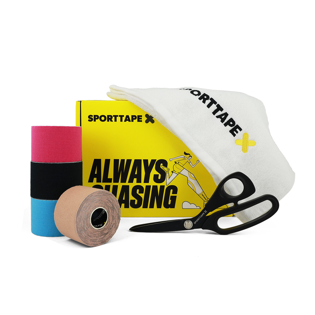 SPORTTAPE with scissors and a branded towel