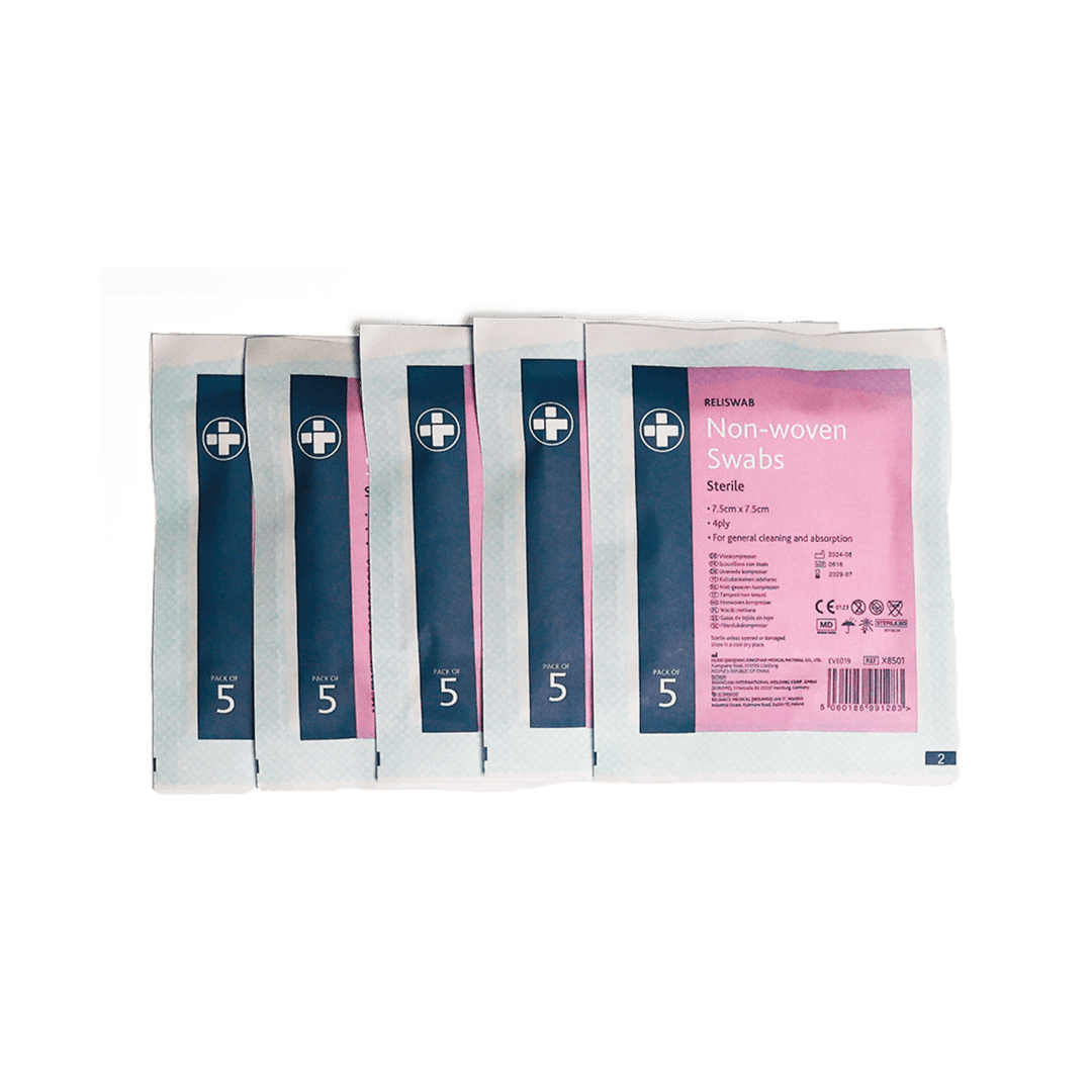 Pack of non-woven swabs with visible branding on a white background
